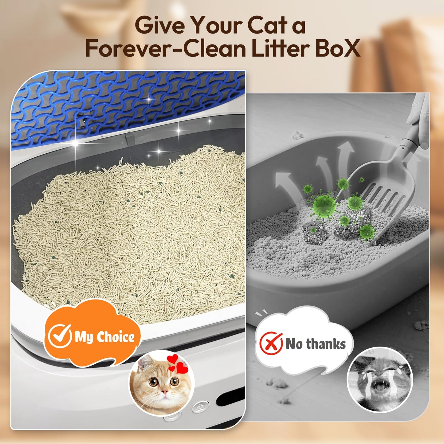 Happypaw Open-Top Self Cleaning Litter Box - Large Capacity Automatic Litter Box for Multiple Cats with Safety Protection, App Control, Odor-Free, Anti-Leakage Material, Includes Trash Bags