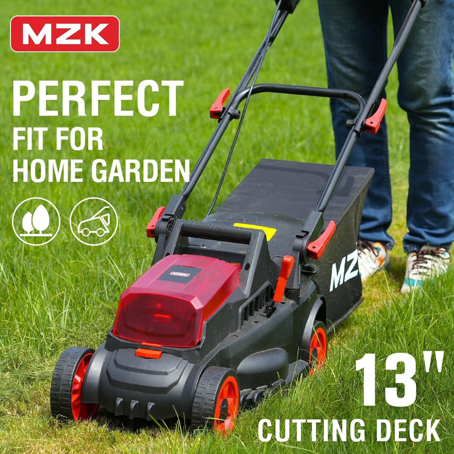 MZK 40V(2 x 20V) 13”Cordless Electric Lawn Mower,with 4-Position Height Adjustment,Compact and Lightweight Push Battery Powered Lawn Mower (LM13CA08)