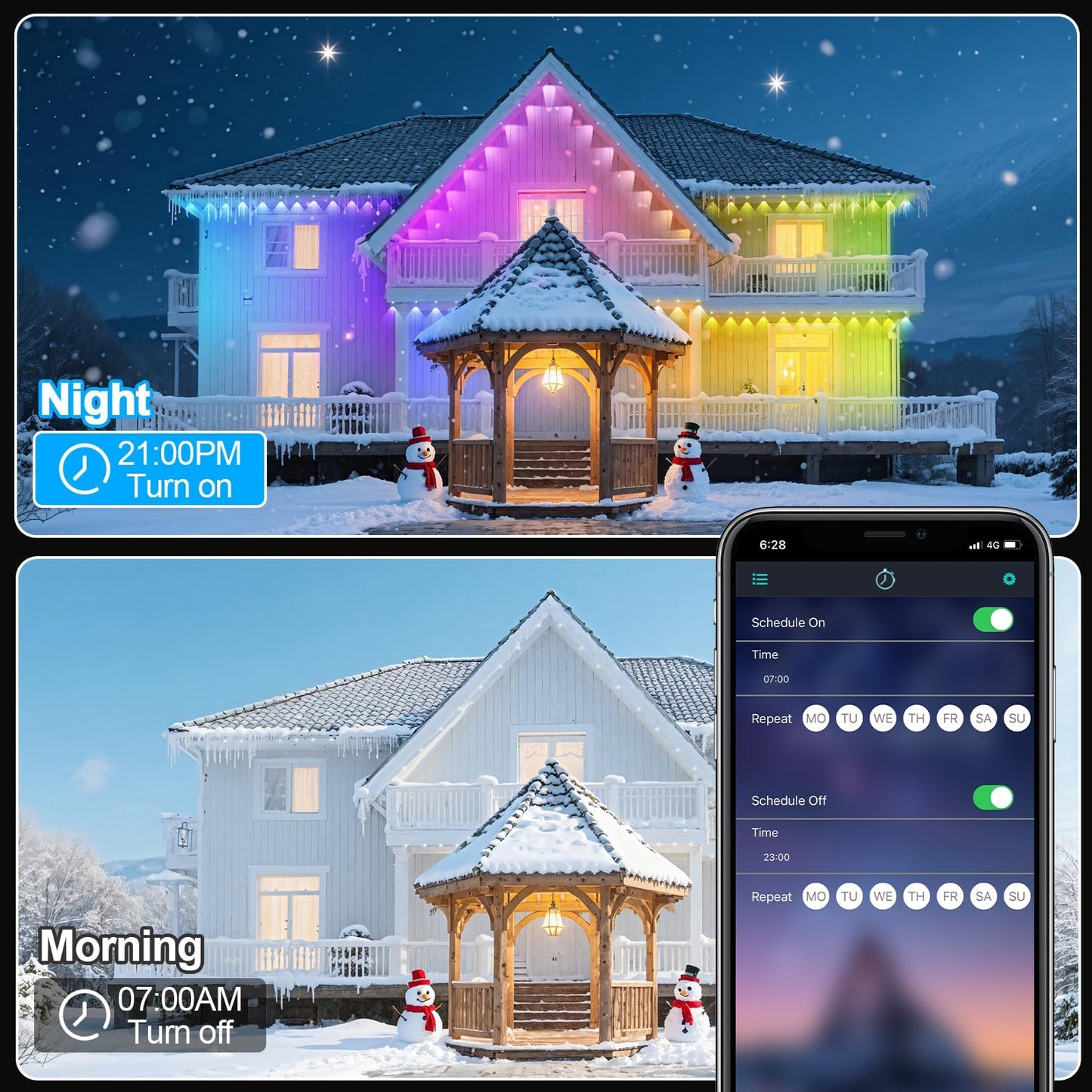 100FT/30M Permanent Outdoor RGB Lights - IP67 Waterproof with Smart App Control Remote,DIY Scene Modes, Music Synchronization,Eaves Lights for Garden Decor,Deck,Christmas