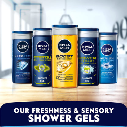 NIVEA MEN Energy 3-in-1 Shower Gel, Body Face Hair, Mint Extract, 500ml