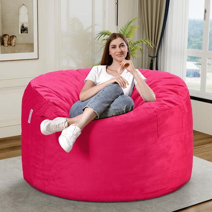 HABUTWAY 3FT Bean Bag Chair, Bean Bag Chair Adult with Velvet Cover,Beanbag Chair with Filler，Giant Bean Bag Chairs for Dorm Room, Living Room, Pink