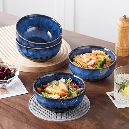 vancasso Starry 24oz Bowls for Soup, Ceramic Soup Bowls Set of 4, Blue Cereal Bowls Set, Salad Bowls Set of 4, Pasta Oatmeal Bowls, Lead-Free, Dishwasher & Microwave Oven Safe, Blue