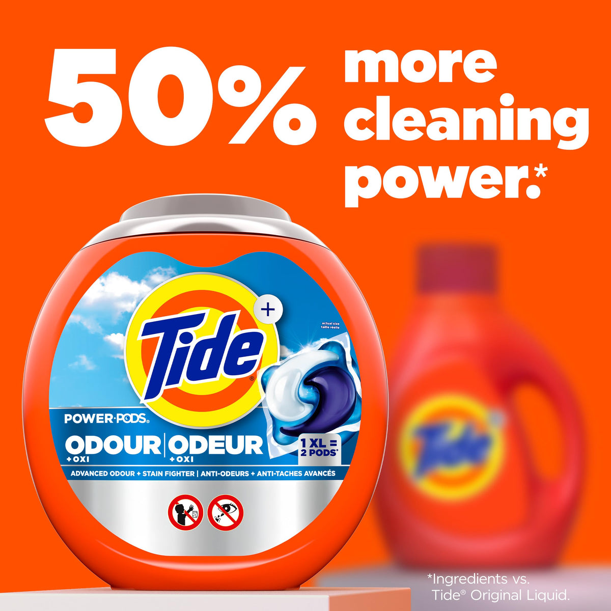 Tide Odour + Oxi Laundry Detergent Pacs, Original Scent, Advanced Odour + Stain Fighter, laudry soap washing detergent pacs, 25 Count