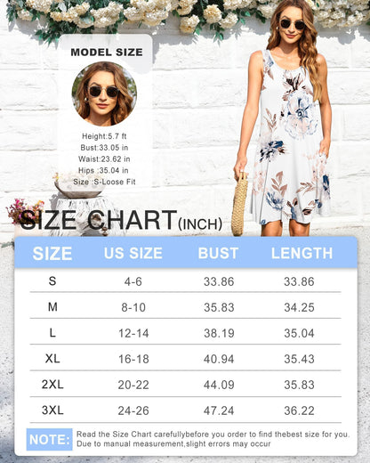 AUSELILY Summer Dress for Women Casual Sleeveless Sundress Beach Cover Up Tank Dresses with Pockets(Rainforest Leaf-S)