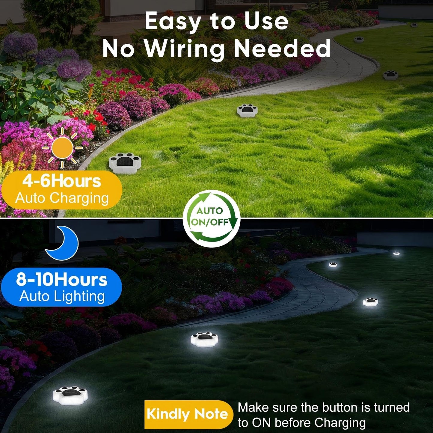 Solar Paw Print Lights 4 Pack, Outdoor Waterproof Solar Garden Lights, Lawn Patio Pathway Decorative Lights, Pet Dog Lovers Gifts for Women Mom Mother's Day (Cool White)