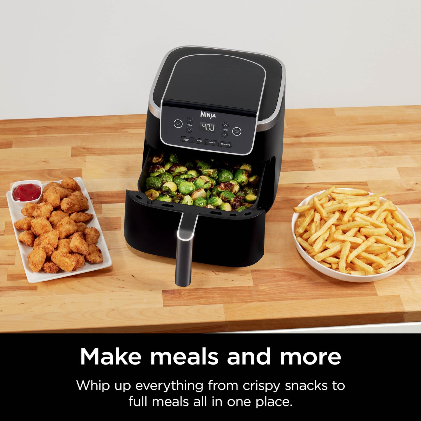 Ninja Air Fryer Pro 4in1, 5 QT (4.7 L) Capacity, Air Fry, Roast, Bake, Reheat, Dehydrate, Roast, Crisp Technology, Nonstick Basket & Crisper Plate, Grey, AF141C (Canadian Version)