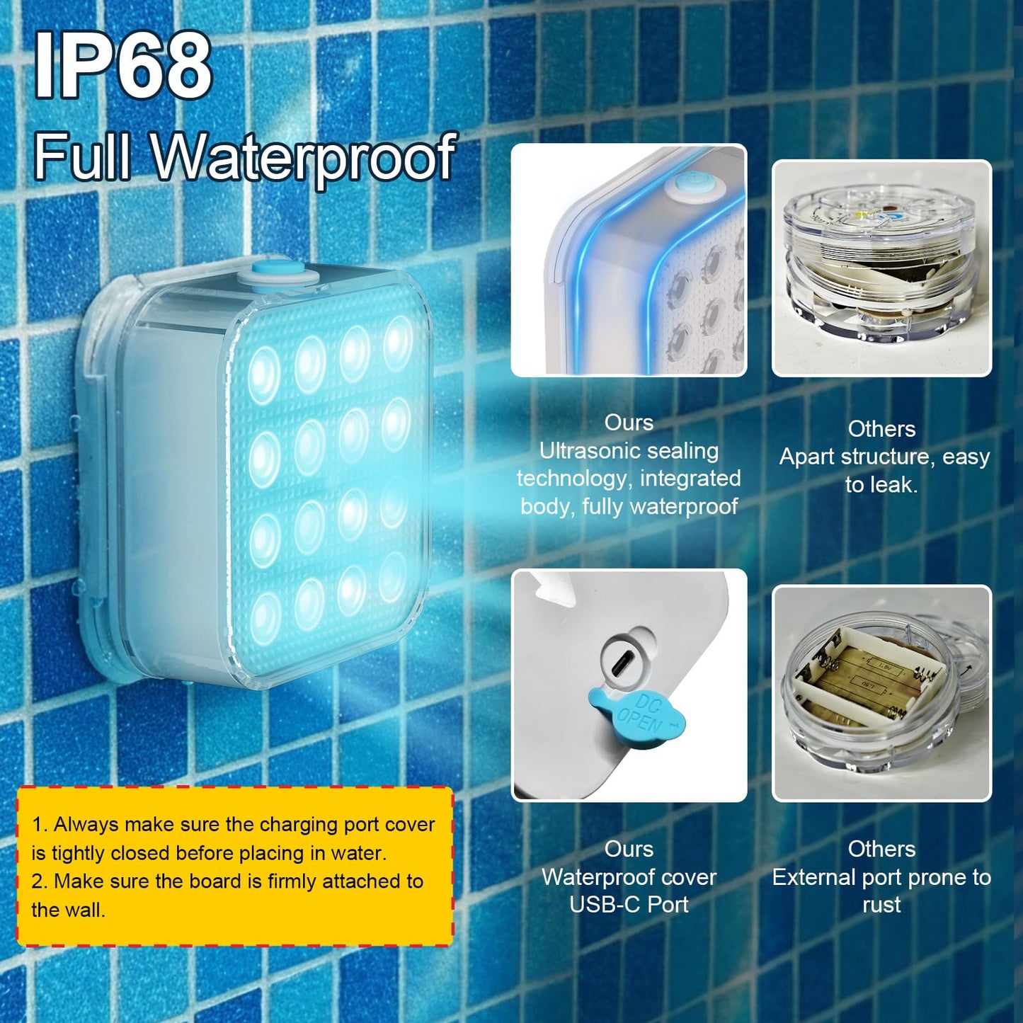 Rechargeable Submersible Pool Lights - Waterproof LED Pool Lights for Above Ground & Inground Pools, 16 Color Changing Underwater Lights with RF Remote, Magnetic Pond Lights for Hot Tub(1, WhiteA)