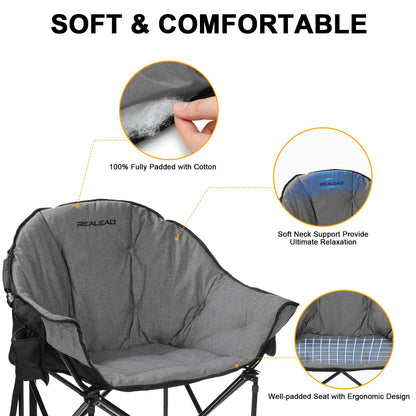REALEAD Camping Chairs for Adults - Comfy Camping Chair with Fully Padded - Oversized Camp Chairs for Outside Support 400lbs - Folding Lawn Chairs for Outdoor Sporting Events