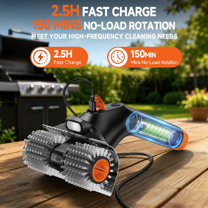iFunSky Electric Grill Brush, Ultra-High 80W Power Dual-Head Cordless Rechargeable Grill Cleaner with 2.5H Fast Charge, Heat-Resistant, Waterproof, Anti-Splatter, BBQ Grill Brush, Black