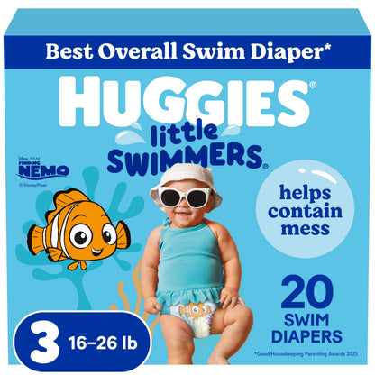 HUGGIES Swim Diapers, Size 3 Small, Huggies Little Swimmers Disposable Swimpants, 20 ct