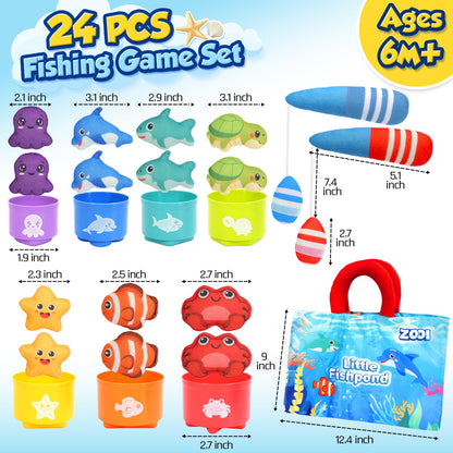 ZOOI 24PCS Cloth Fishing Game, Montessori Toys Gifts for Toddlers Ages 1-3