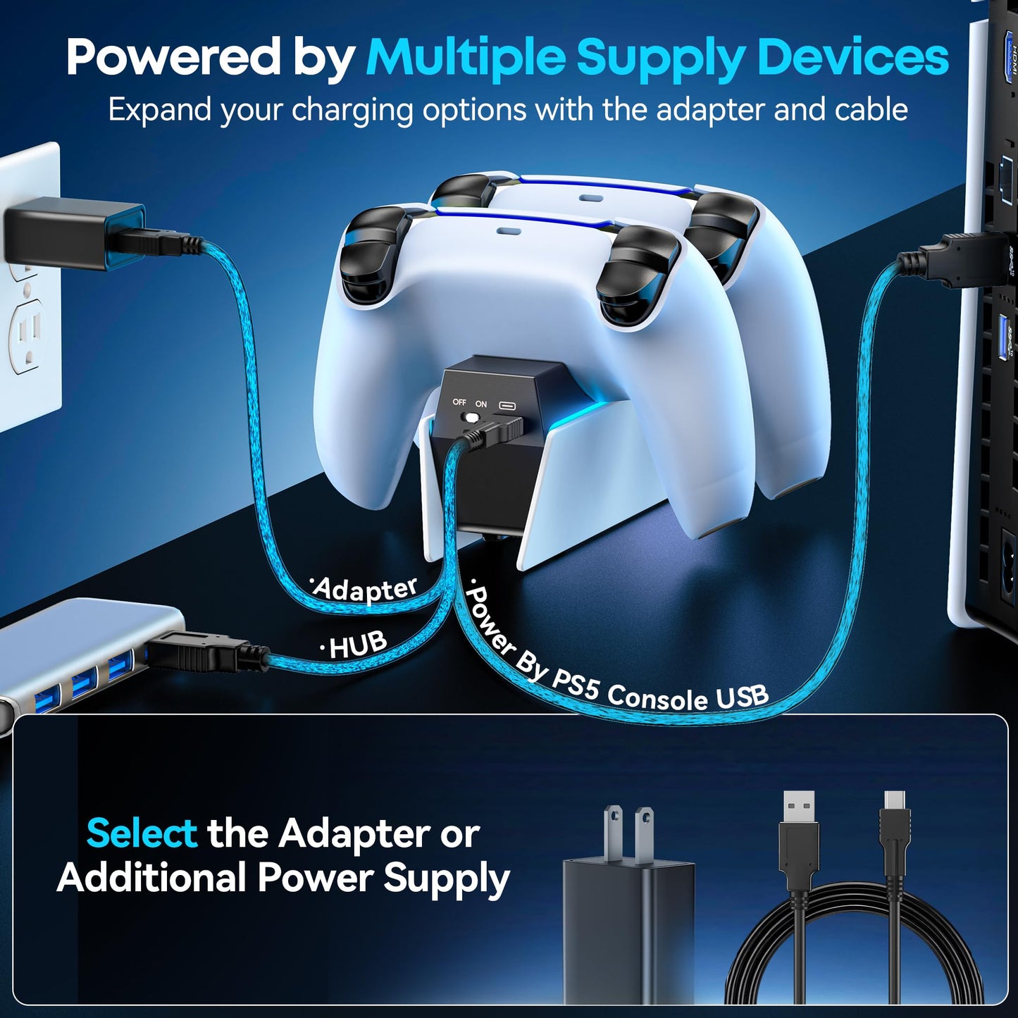 PS5 Controller Charger, OIVO PS5 Charging Station for Dualsense Controller, PS5 Controller Charger Station with Fast Charging AC Adapter, PS5 Charger for PlayStation 5 Dual Controller