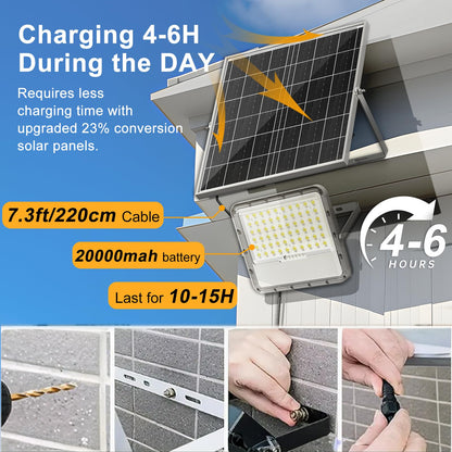 Solar Lights Outdoor Solar Flood Lights - 20000 Lumens LED Flood Lights 20000mah IP65 Waterproof Solar Lights | Outside Security Lighting for Yard Stadium Garden (no Motion Sensor)