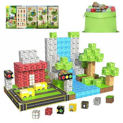 Magnetic Blocks, Magnetic Building Blocks for Kids Age 3+, Mine World Build Set, STEM Toys Road Construction Toy Magnetic Cubes with Car for Kids, Christmas Birthday Gift for Boys Girls
