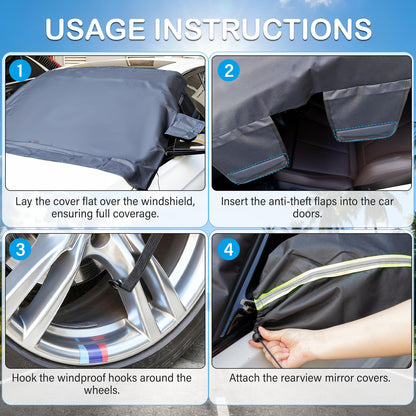 Instraella Windshield Cover for Ice and Snow, Heavy Duty Oxford Fabric, Secure Fit Windproof Frost Snow Cover Windshield Protector for Cars, Compact SUVs, Trucks, Winter Car Accessories(M)