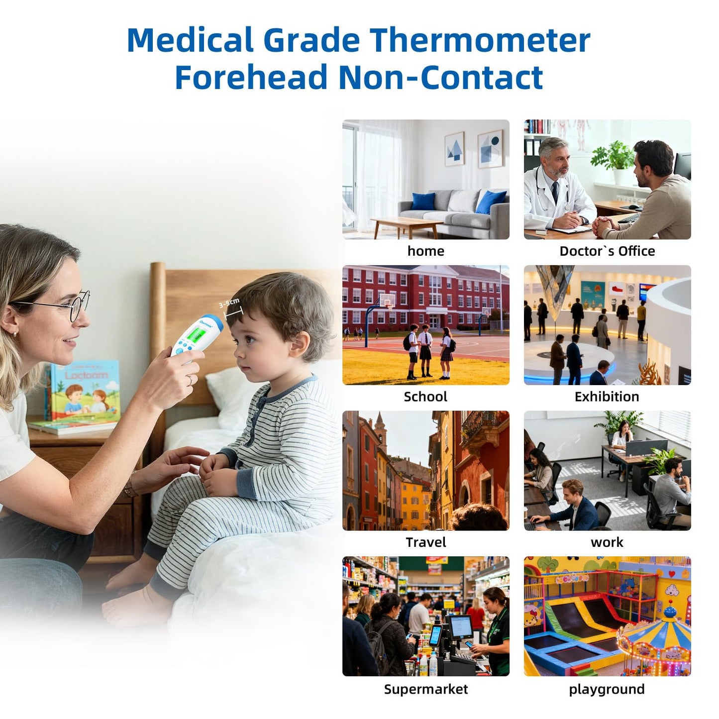 Berrcom Non-Contact Infrared Forehead Thermometer for Adults, Kids & Babies, Digital Thermometer with Fever Alarm & LCD Display, Ideal for Family Use