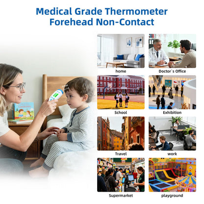Berrcom Non-Contact Infrared Forehead Thermometer for Adults, Kids & Babies, Digital Thermometer with Fever Alarm & LCD Display, Ideal for Family Use