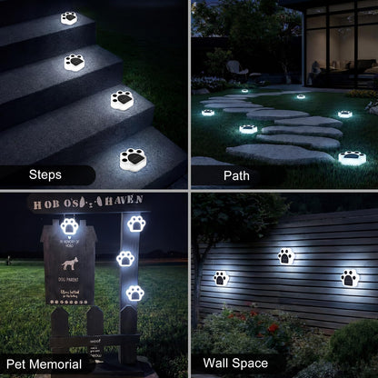 Solar Paw Print Lights 4 Pack, Outdoor Waterproof Solar Garden Lights, Lawn Patio Pathway Decorative Lights, Pet Dog Lovers Gifts for Women Mom Mother's Day (Cool White)