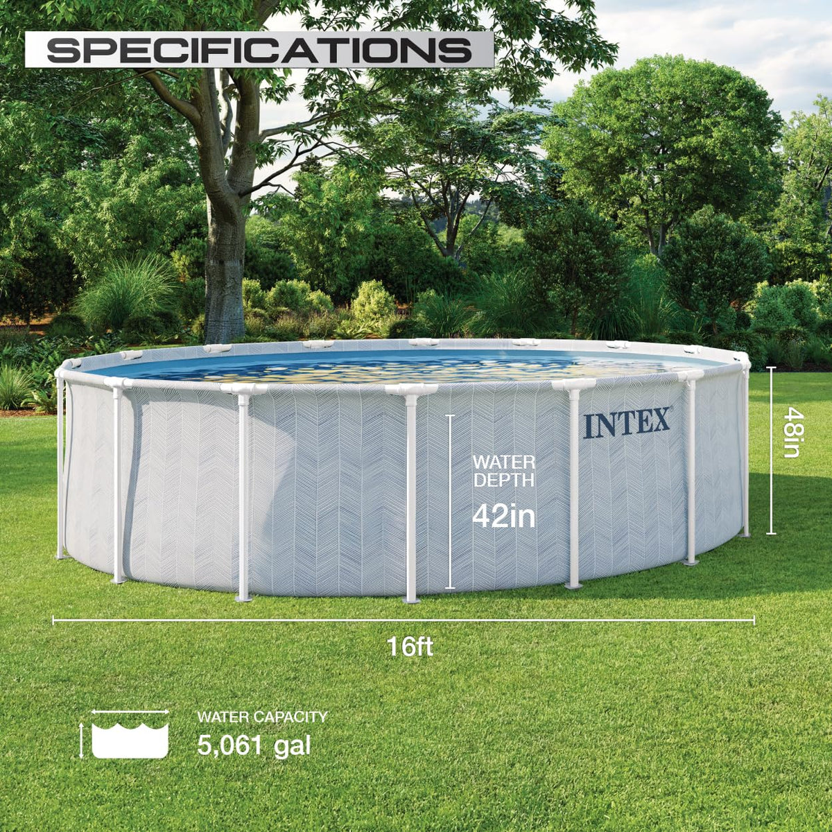 INTEX 26745EP 16Ft X 48In Chevron Prism Frame Premium Above Ground Swimming Pool Set