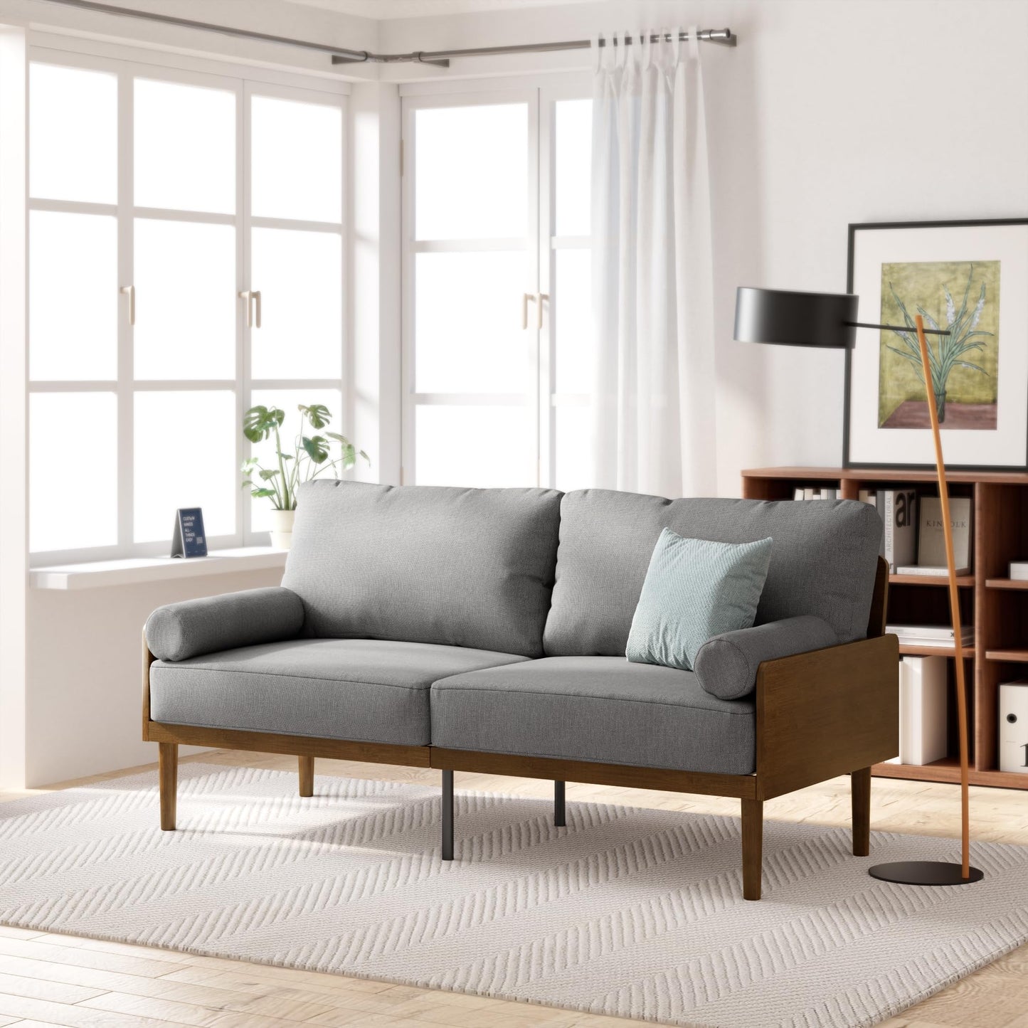 Zinus 68 Inch Sofa - Denzel Bamboo Sofa - Affordable Couch for Living Room, Office, and Play Room, with Sustainable Bamboo and Durable Steel, Easy Assembly, Dark Grey