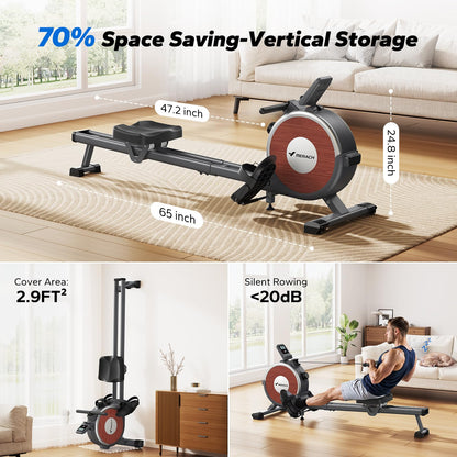 Rowing Machine, MERACH Bluetooth Magnetic Rower Machine with Dual Slide Rail, 16 Levels of Electromagnetic Resistance, Max 350lb Weight Capacity, App Compatible, Rowing Machines for Home Use