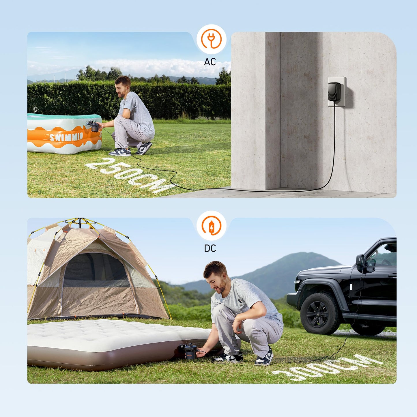 AstroAI Portable Air Pump for Inflator/Deflator - 110V AC/12V DC Air Mattress Pump, Electric Air Pump with 3 Nozzles, Suitable for Outdoor Camping Air Bed, Pool Toys, Swimming Ring