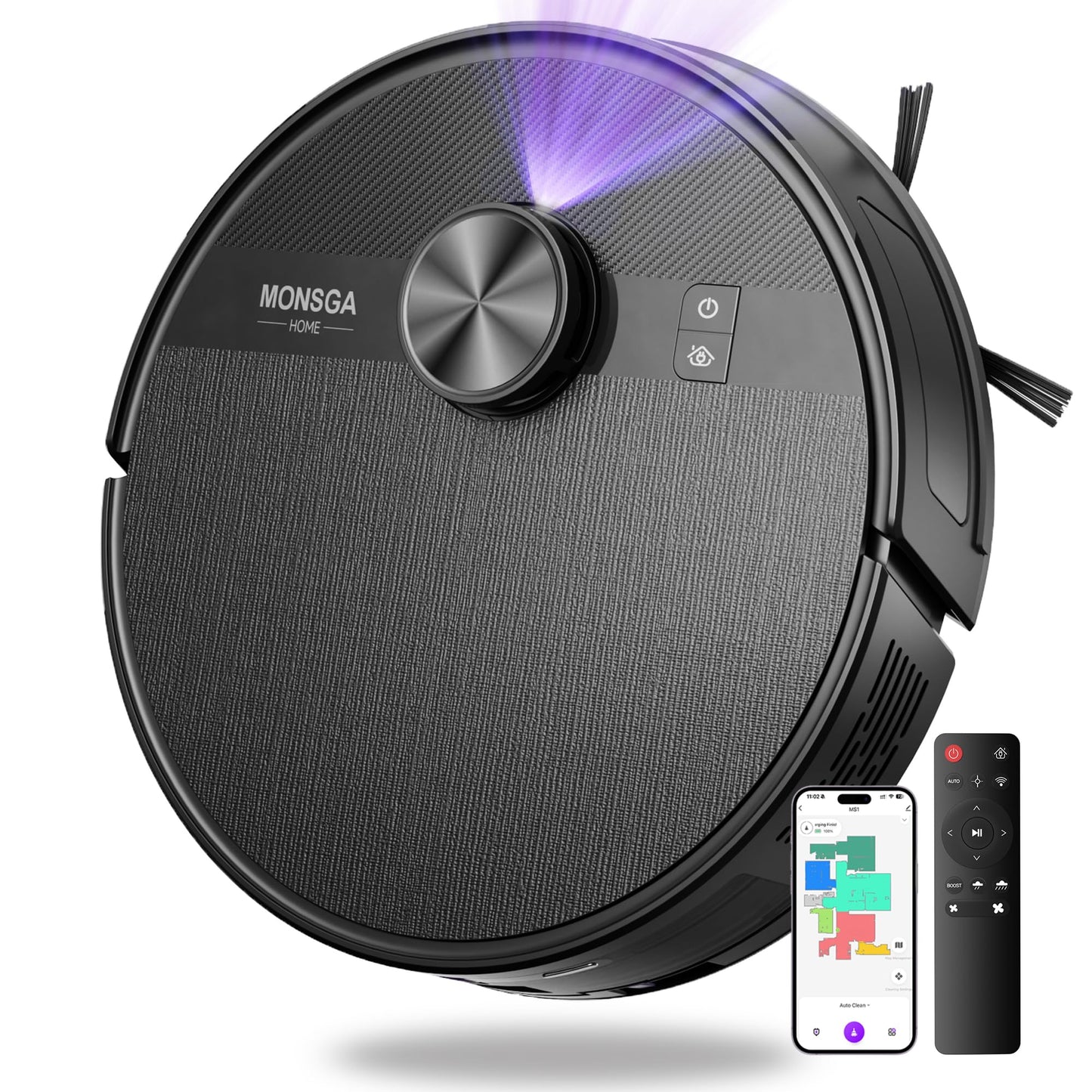 MONSGA Robot Vacuums and Mop, 7000Pa Robotic Vacuum with Lidar Navigation, 180mins Runtime, Tangle-Free Robot Mop, 5 Editable Maps, APP/Remote Control, Ideal for Hard Floors and Carpets