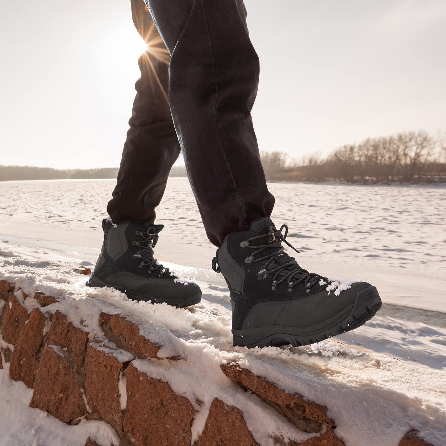 NORTIV 8 Men's Waterproof Hiking Winter Snow Boots,Black,10