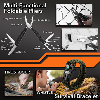 Dusor 19 in 1 Survival Kit Gifts for Men, Father' s Day Gifts from Daughter Son, Hunting Fishing Gift for Dad Husband, Fishing Gear and Equipment, Camping Essentials, Gift for Men Who Have Everything