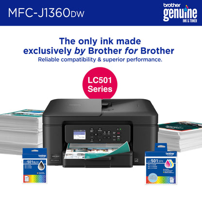 Brother Work Smart 1360 Wireless Color Inkjet All-in-One Printer with Automatic Duplex Printing and 1.8” Color Display | Includes Refresh Subscription Trial(1) (MFC-J1360DW) (Uses LC501 Series Inks)