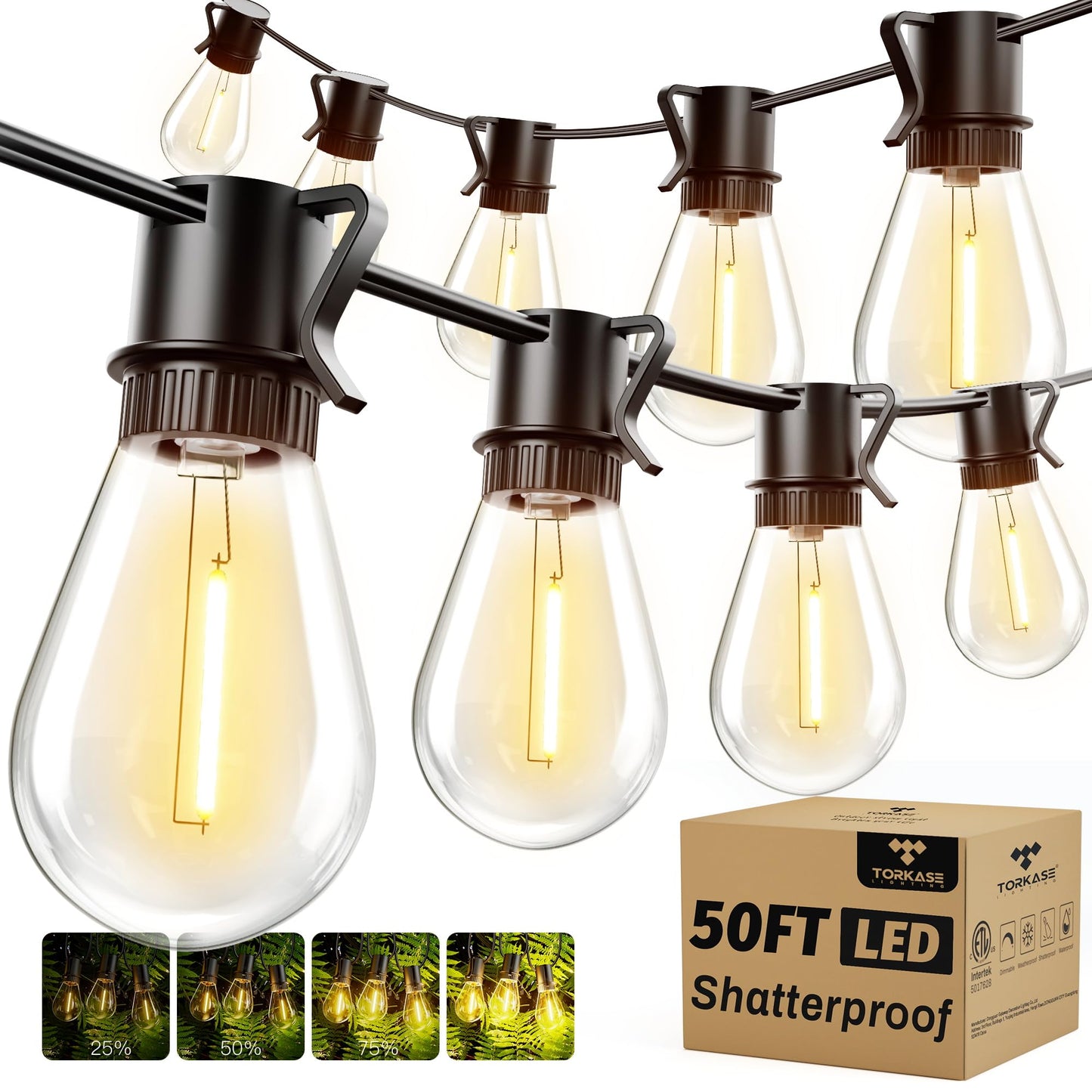 Outdoor String Lights, S14 LED Waterproof Patio Lights, ETL, Dimmable