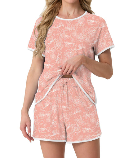VINTATRE Womens Pajama Set Soft and Lightweight Pajamas 2 Piece Lounge Sets Cute Pjs with Pockets Pink Sunflower-L