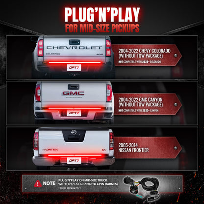 OPT7 48'' Redline Triple Row LED Tailgate Light Bar w/Sequential Red Turn Signal - Weatherproof Rigid Aluminum Frame Light Strip for Maverick Colorado - Full Function Reverse Brake Running