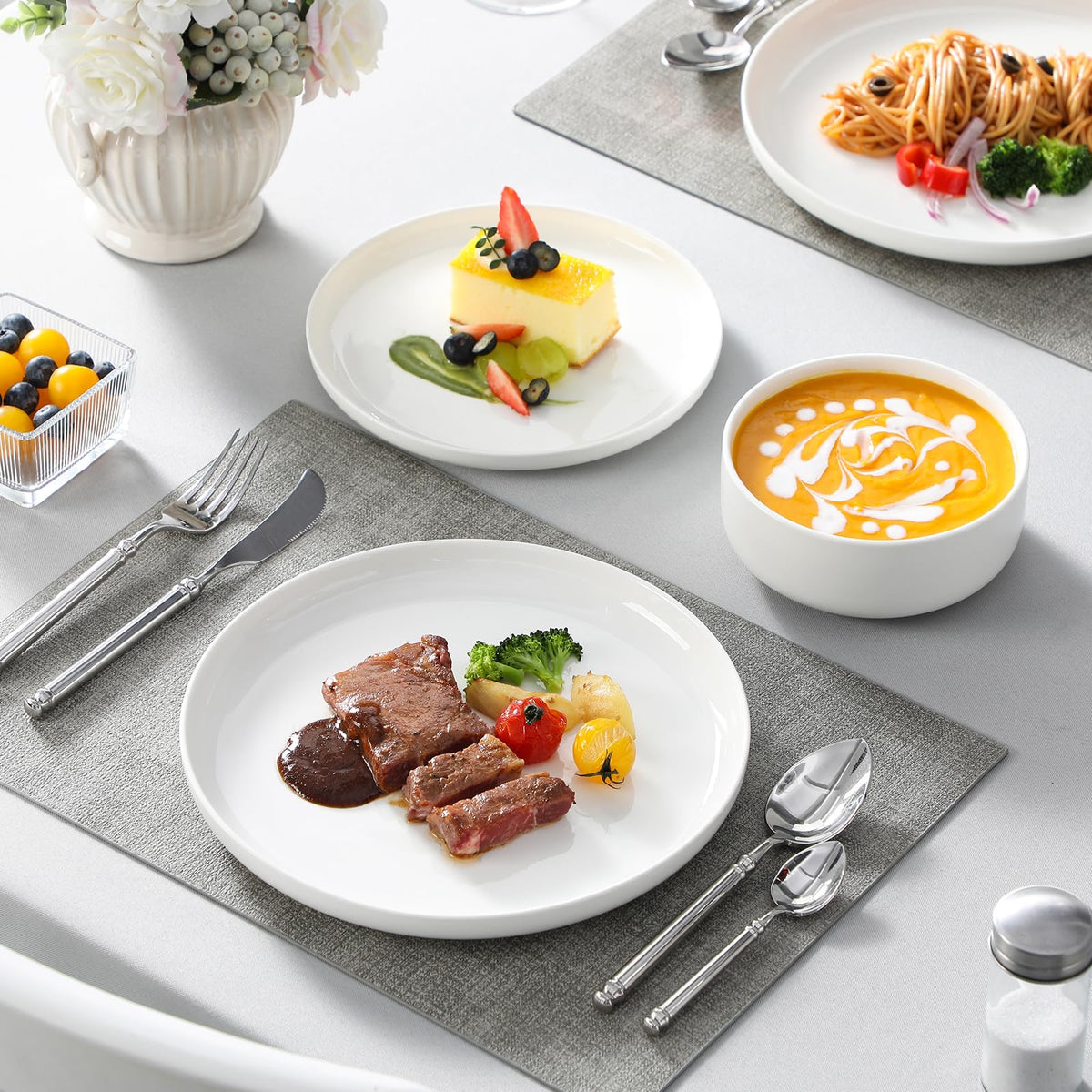 MALACASA Plates and Bowls Sets, 12 Pieces Porcelain Dinnerware Sets Dishware Sets Chip Resistant Ceramic Dish Set Dining Dinner Ware Service for 4, White, Series Luna