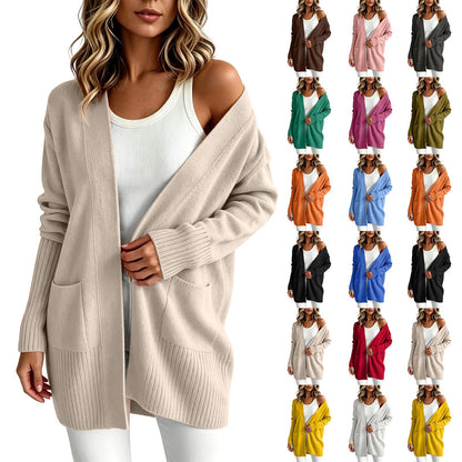 Womens Cardigan with Pockets Cozy Open Front Cardigan Sweaters Beige