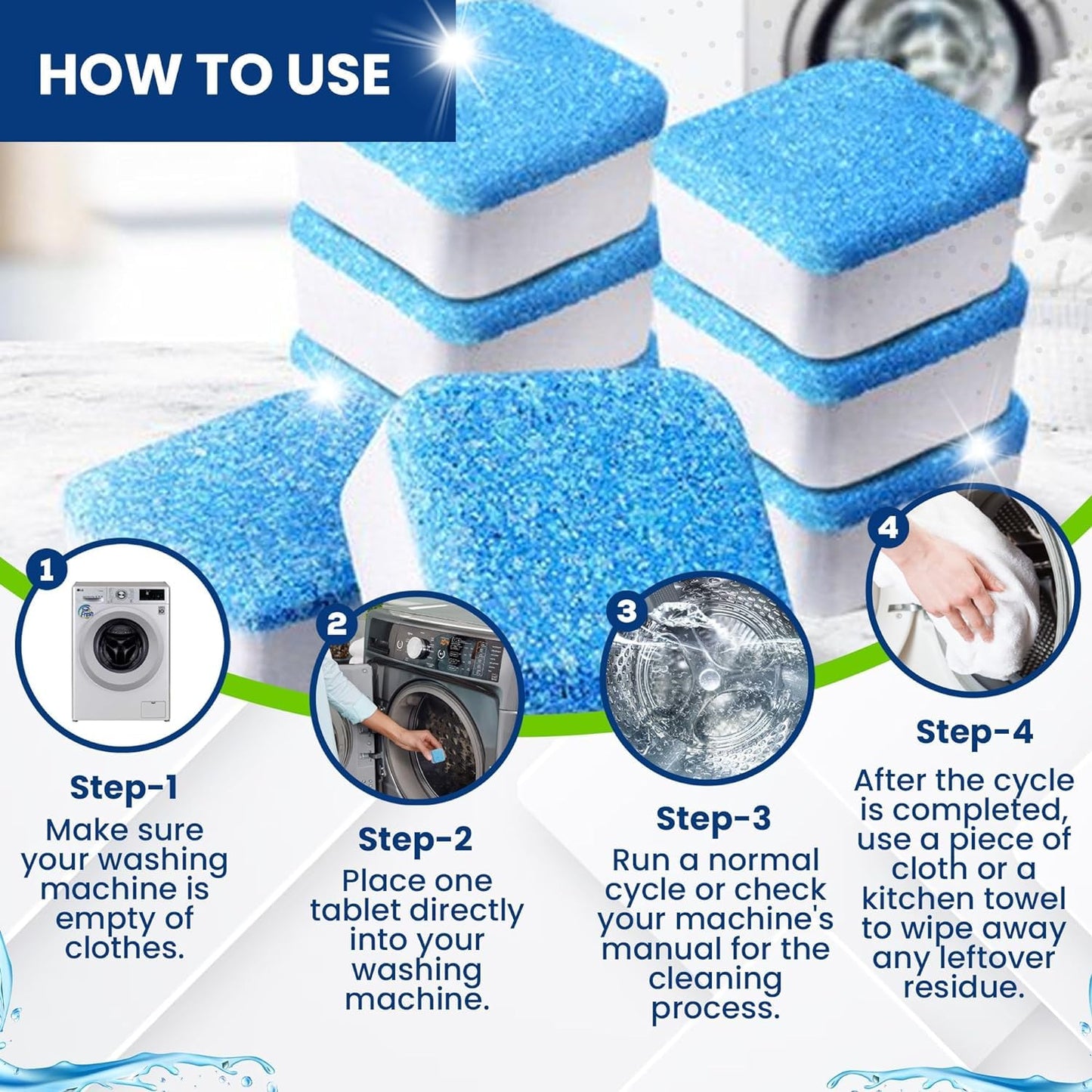 Dishwasher and Washing Machine Cleaner Tablets - 48 Pack Bundle, Deodorizer and Descaler Dishwasher Tablets for Deep Cleaning, Washer Cleaner, 12-Month Supply