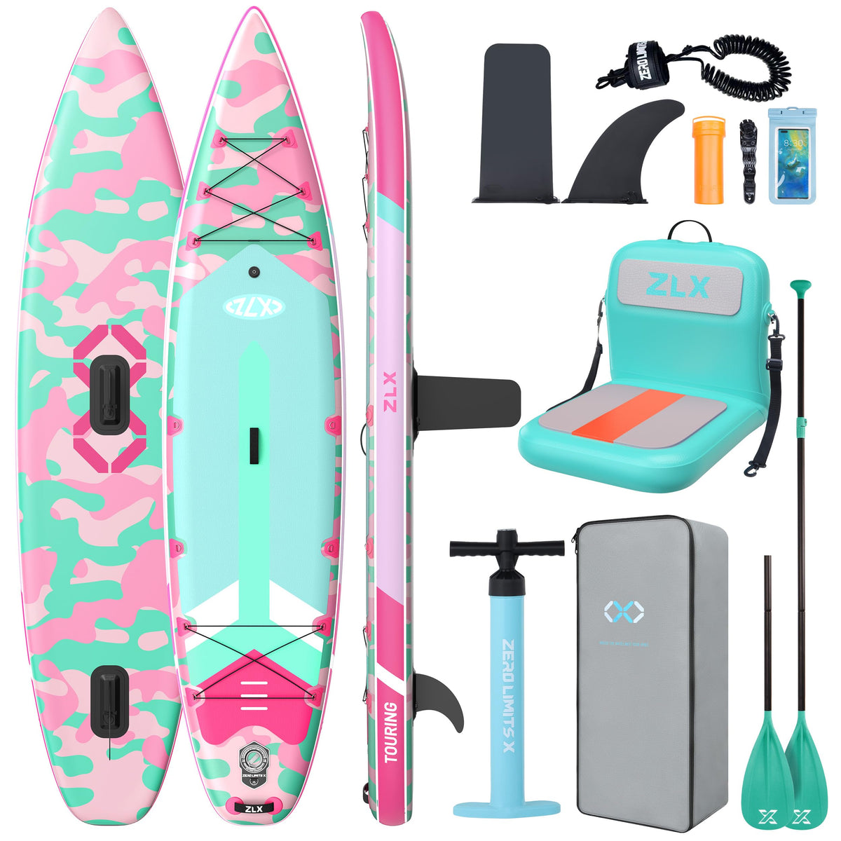 ZLX 11'6" Inflatable Paddle Board, Super Wide Stand Up Paddleboard with Removable Center Fin for Stability & Speed, Touring SUP with Accesssories for All Skill Levels, 500LBS