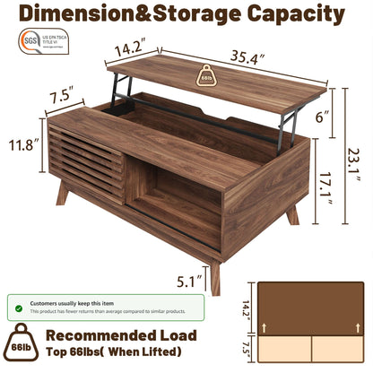 HAIOOU Lift Top Coffee Table with Storage for Living Room 35.4" Walnut