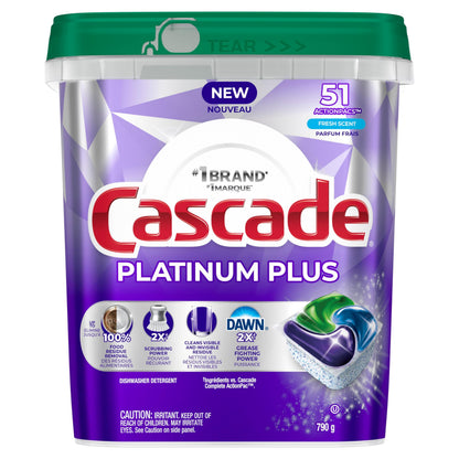 Cascade Platinum Plus Dishwasher Detergent Pods, Dish Detergent Soap, Fresh Scent, 51 Count