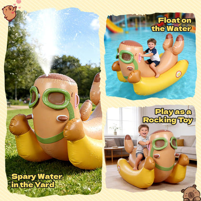 Skirfy 72" Inflatable Swimming Pool Float for Kids with Sprinkler for Yards, 3-in-1 Summer Water Toys Large Pool Raft Outdoor Party Toys