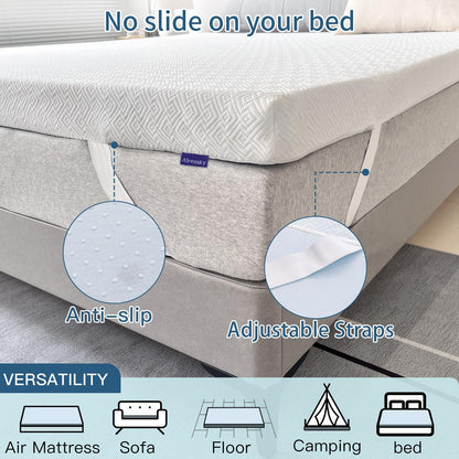 Airensky 2 Inch Memory Foam Mattress Topper, Cooling Gel Infused High Density Full (45"x75") Topper with Removable Skin-Friendly Cover, Bed Topper for Pressure Relief Back Pain, CertiPUR-US Certified