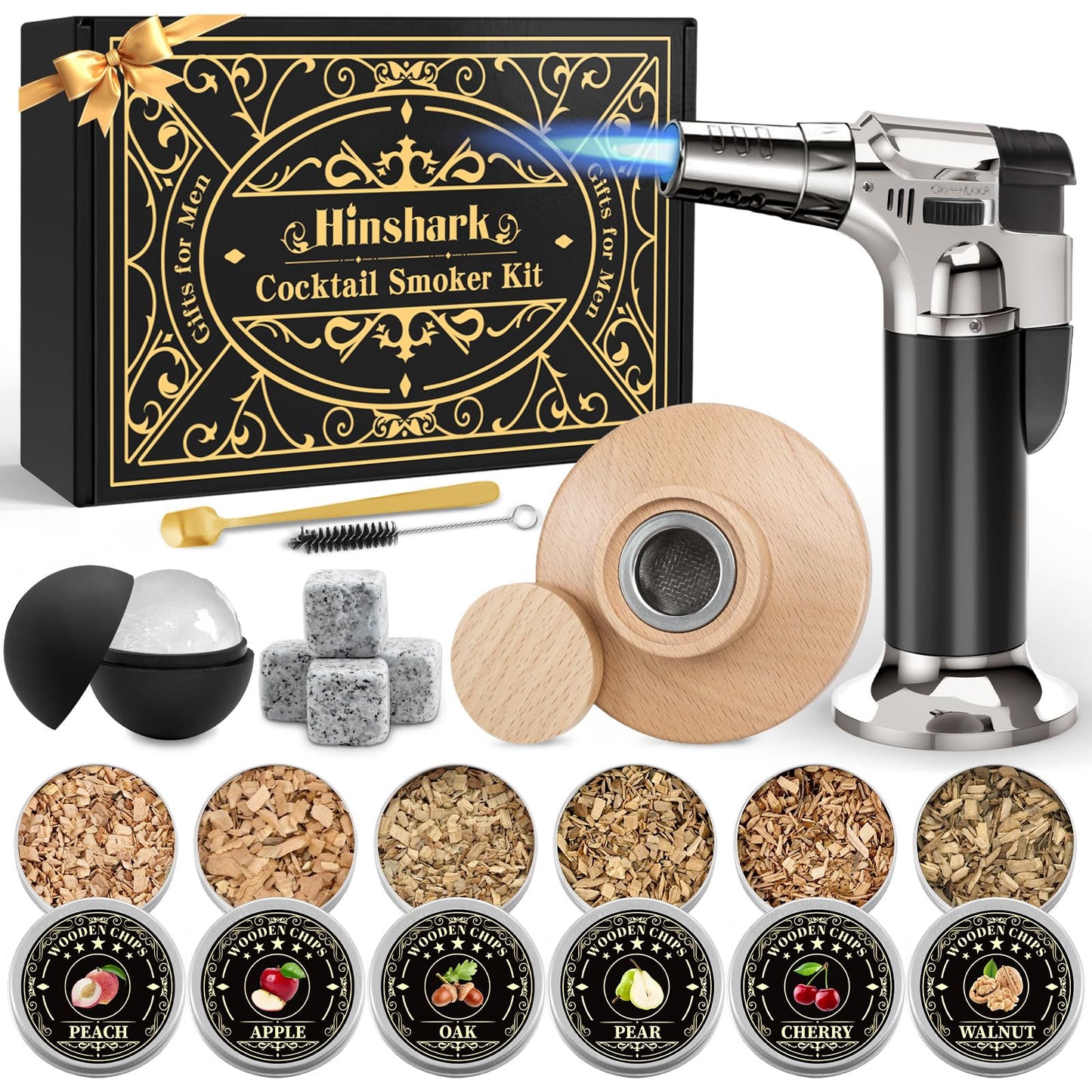 Fathers Day Gift Ideas for Husband, Gifts for Men Whisky Smoker Kit for Bourbon, Anniversary Birthday Gift for Dad Him Husband Grandpa, 6 Flavors Wood Chips for Old Fashioned Smoker Kit (No Butane)
