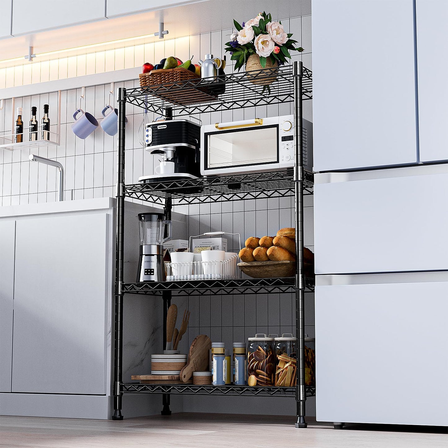 MZG 1000 lbs Storage Shelving Steel Heavy Duty 4-Tier Utility Shelving Unit Steel Organizer Wire Rack for Home,Kitchen,Office,Black 35 D x 60 W x 135.8 H (cm)