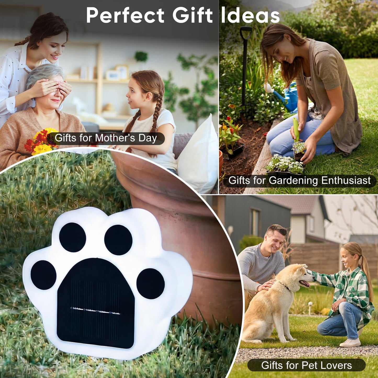 Solar Paw Print Lights 4 Pack, Outdoor Waterproof Solar Garden Lights, Lawn Patio Pathway Decorative Lights, Pet Dog Lovers Gifts for Women Mom Mother's Day (Cool White)