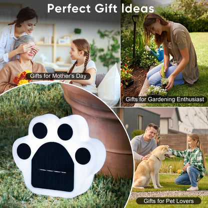 Solar Paw Print Lights 4 Pack, Outdoor Waterproof Solar Garden Lights, Lawn Patio Pathway Decorative Lights, Pet Dog Lovers Gifts for Women Mom Mother's Day (Cool White)