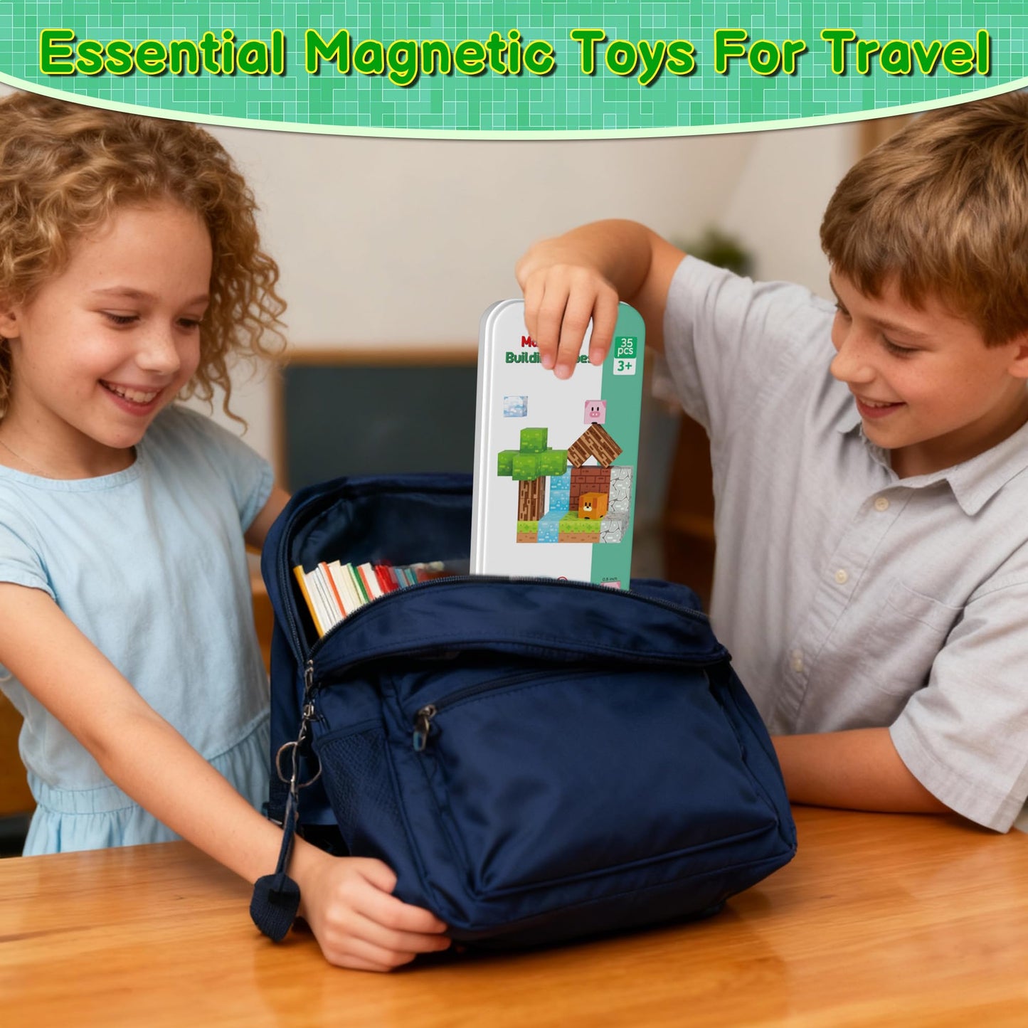 Magnetic Blocks Magnetic Building Blocks Cubes - 35PCS Tin Box Magnet Toys Travel Set STEM Educational for Kids Ages 4-8, 6-8, 8-12 Year Old Boys and Girls Birthday Christmas