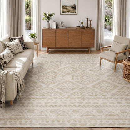Beige Area Rug 5x7 Moroccan Carpet Rugs for Living Room Bedroom-Carpet Machine Washable Rugs for Bedroom Dining Room Living Room Rug