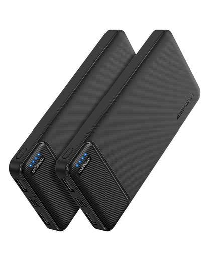 AsperX 2 Pack 10000mAh Power Bank, USB C in/Out Portable Charger for iPhone, Portable Battery Bank with 3 Output, Travel Essentials Battery Pack Power Bank for iPhone, Smartphones, Earphones and More
