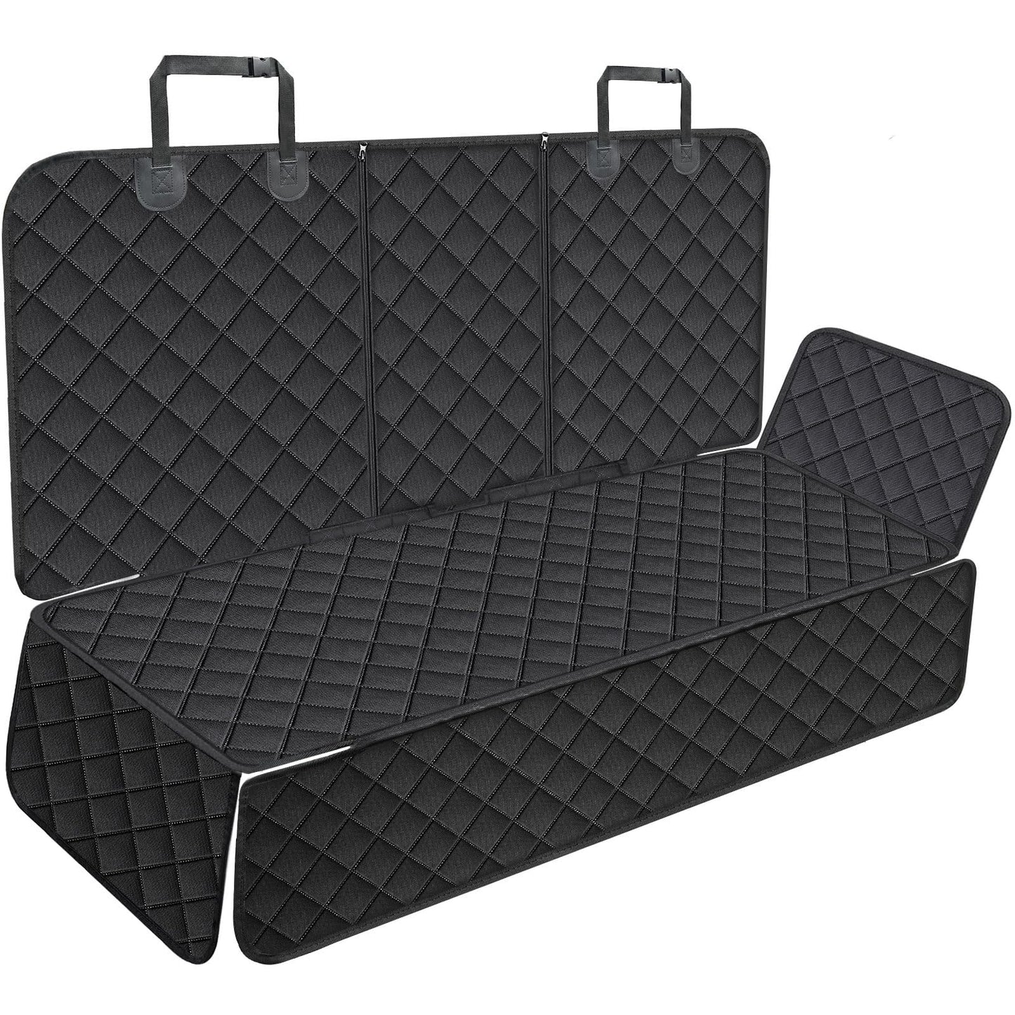 Portin Dog Car Seat Covers Pet Seat Cover, Waterproof Nonslip Bench Rear Seat Cover Compatible for Middle Seat Belt Fits Most Cars Trucks and SUVs MPVs (Black-Large Size, 60in Wide)