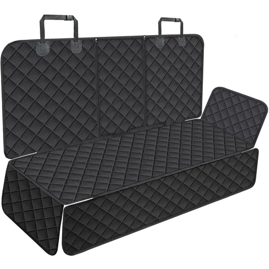 Portin Dog Car Seat Covers Pet Seat Cover, Waterproof Nonslip Bench Rear Seat Cover Compatible for Middle Seat Belt Fits Most Cars Trucks and SUVs MPVs (Black-Large Size, 60in Wide)